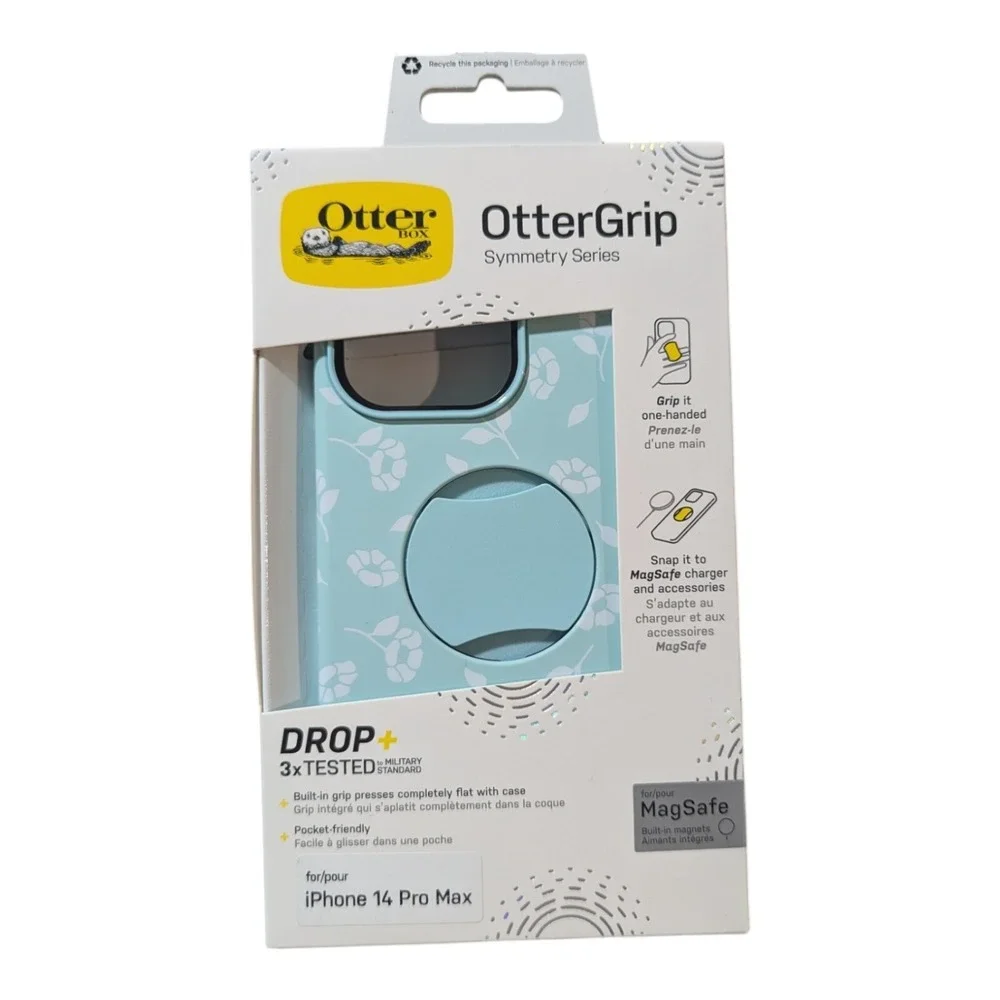 H3.‎ OtterBox OtterGrip Symmetry Case for Apple iPhone 14 Pro Max - Blue Flower